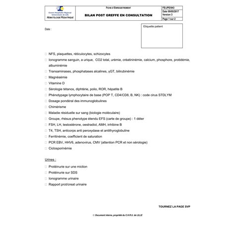 20.4205.006 :  Bilan post greffe en consultation / 10527G