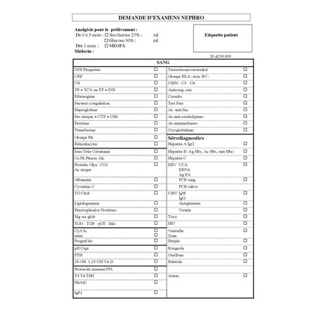 20.4233.003 : Demande examens néphro