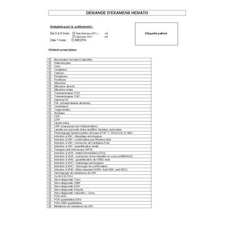 20.4234.014 :  Demandes d'examens Hemato / 10294R
