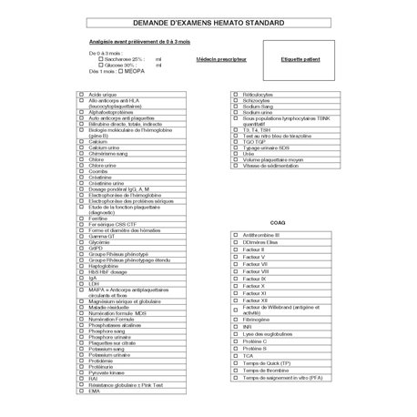 20.4234.032 :  DEMANDE D'EXAMENS HEMATO STANDARD / 10314M