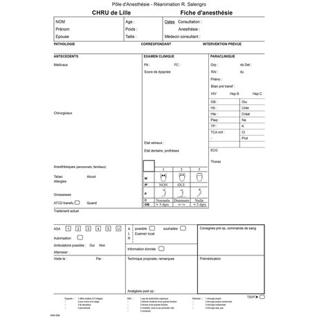 25.0790.008 : Fiche d'Anesthésie / 