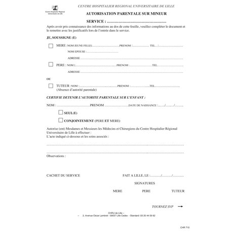 CHR710 :  AUTORISATION PARENTALE MINEUR