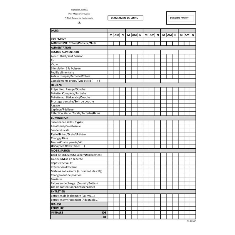 CHR940 DIAGRAMME DE SOINS QUOTIDIENS Reprographie CHRU Lille — free download
