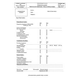 CHR703 :  FICHE LIAISON IDE SCES CHIR./BLOCS OPER. / 089330Y