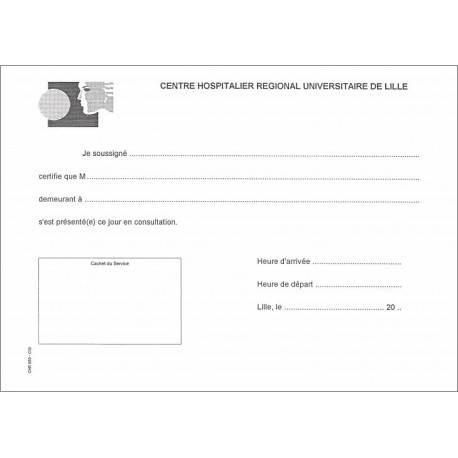 CHR069 :  CERTIFICAT DE PRESENCE EN CONSULTATION / 087220E