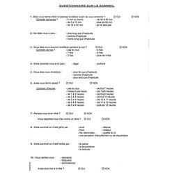 02.3351.024 :  QUESTIONNAIRE SUR LE SOMMEIL / 084807G